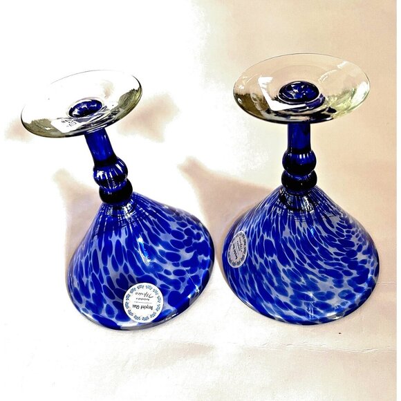 NWT - Set  2 Hand Blown Blue Confetti Martini Margarita Stem Glasses Mexican - Picture 7 of 9